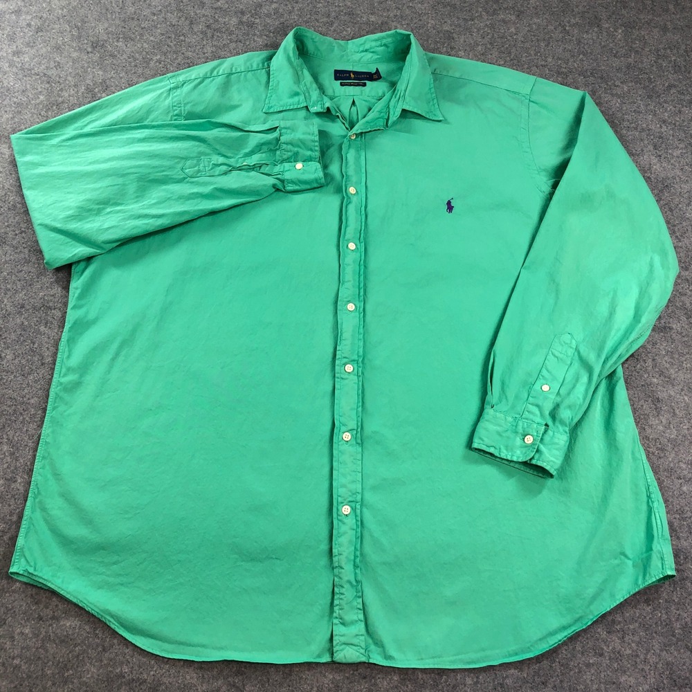 Ralph Lauren Mens Button Up Shirt 3XLT Feather Weight Twill Green Long Sleeve - Picture 2 of 12